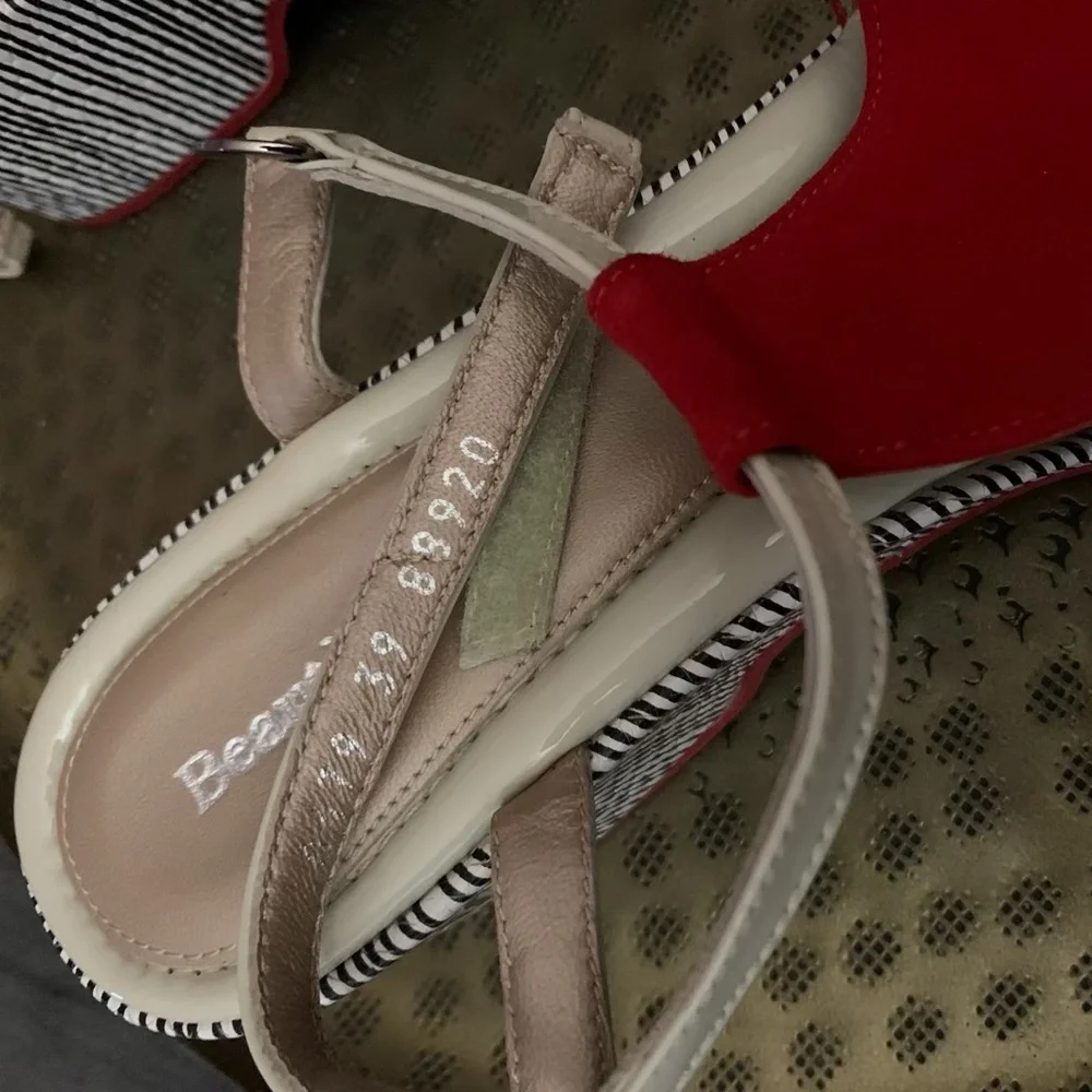 BeautiFeel Red Suede Wedge Sandals with Neutral Accents